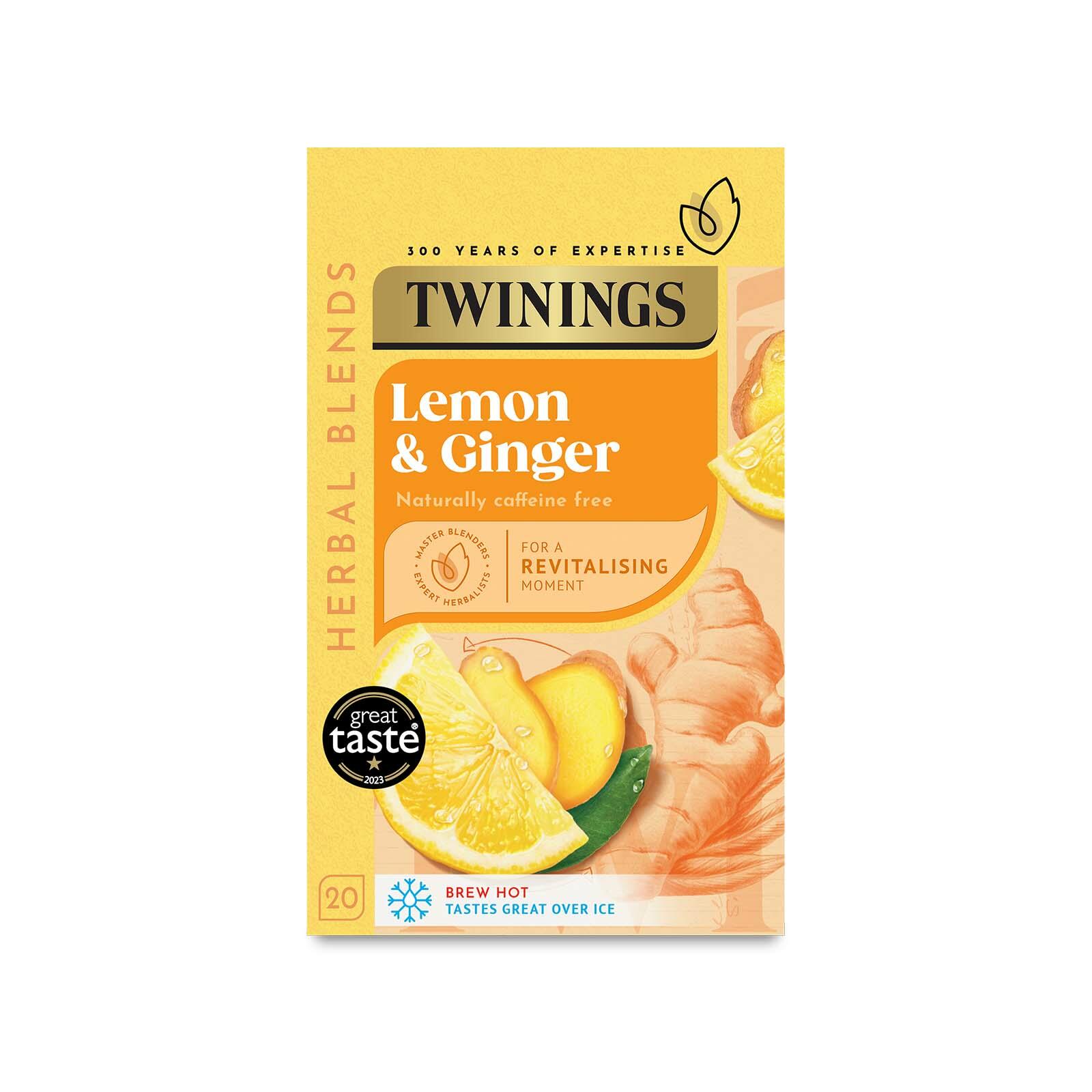 Twinings Fruit & Herbal Tea - Lemon & Ginger Tea - 20 Tea Bags - Caffeine Free Tea - Sugar Free Tea Bags