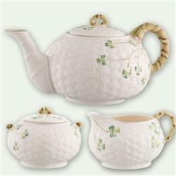 1880 - Gold Shamrock Teapot Sugar and Cream Set