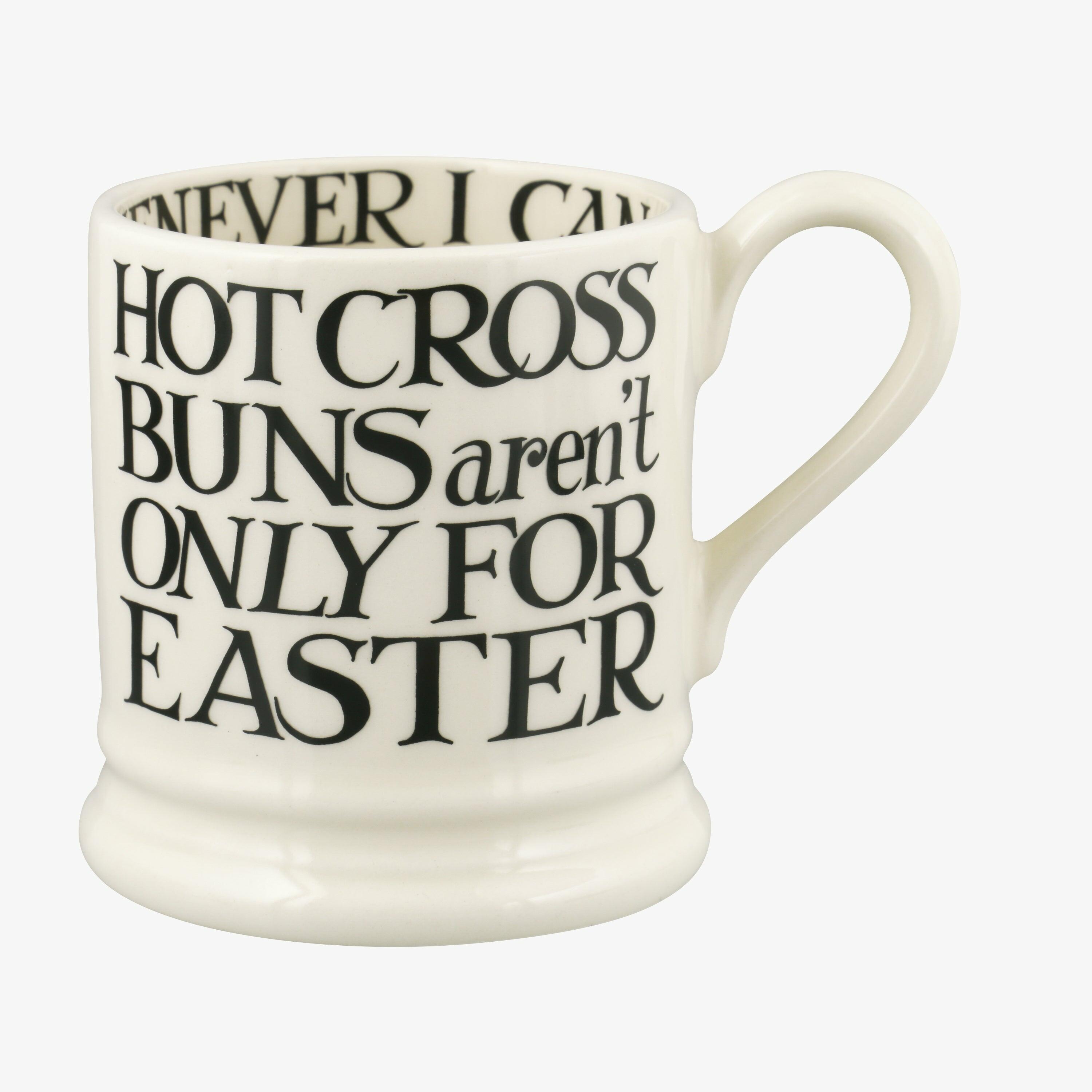 Black Toast Hot Cross Buns 1/2 Pint Mug - Unique Handmade & Handpainted English Earthenware Tea/Coffee Mug  | Emma Bridgewater