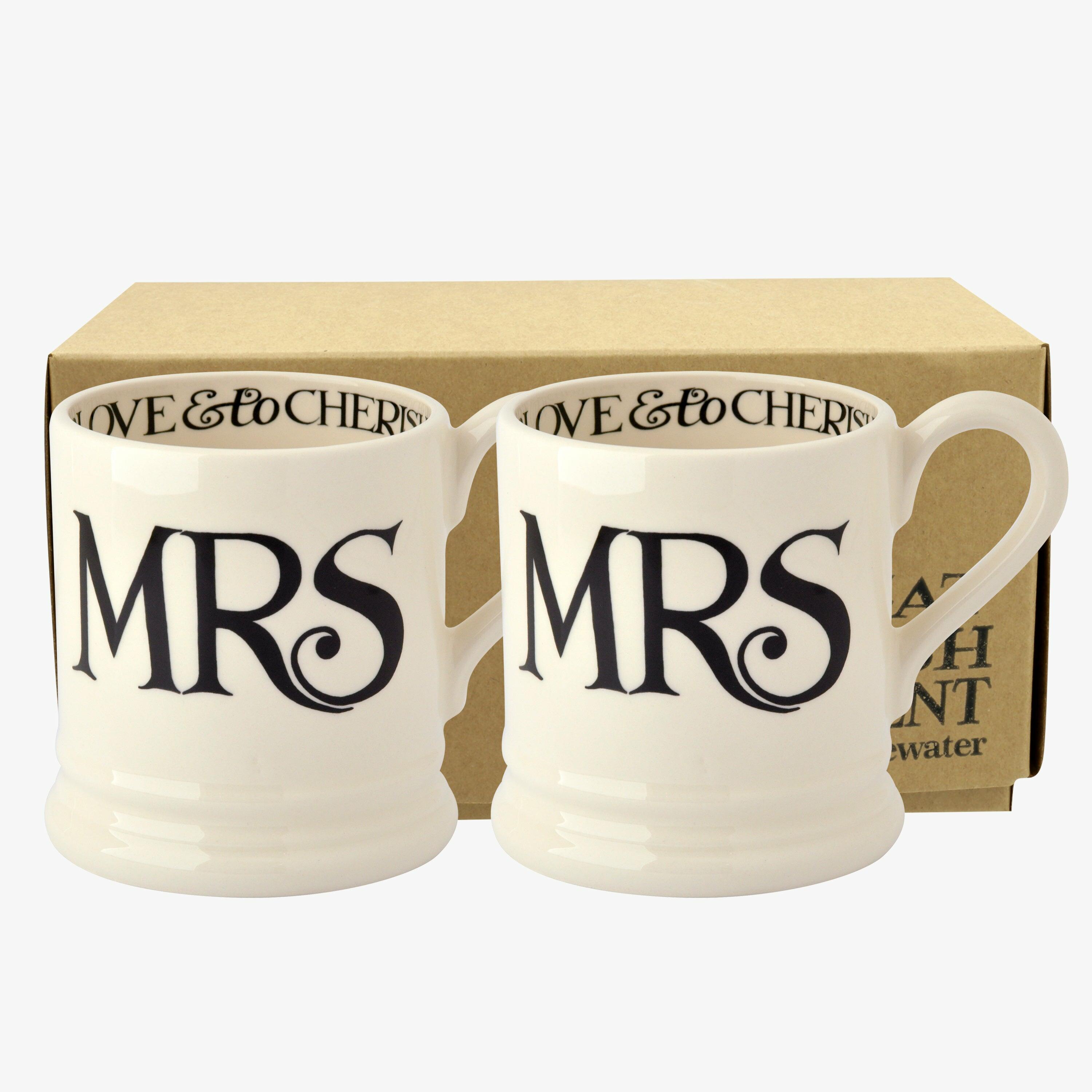 Emma Bridgewater  Black Toast 'Mrs & Mrs' Set of 2 1/2 Pint Mugs Boxed - Unique Handmade & Handpainted English Earthenware Tea/Coffee Mug