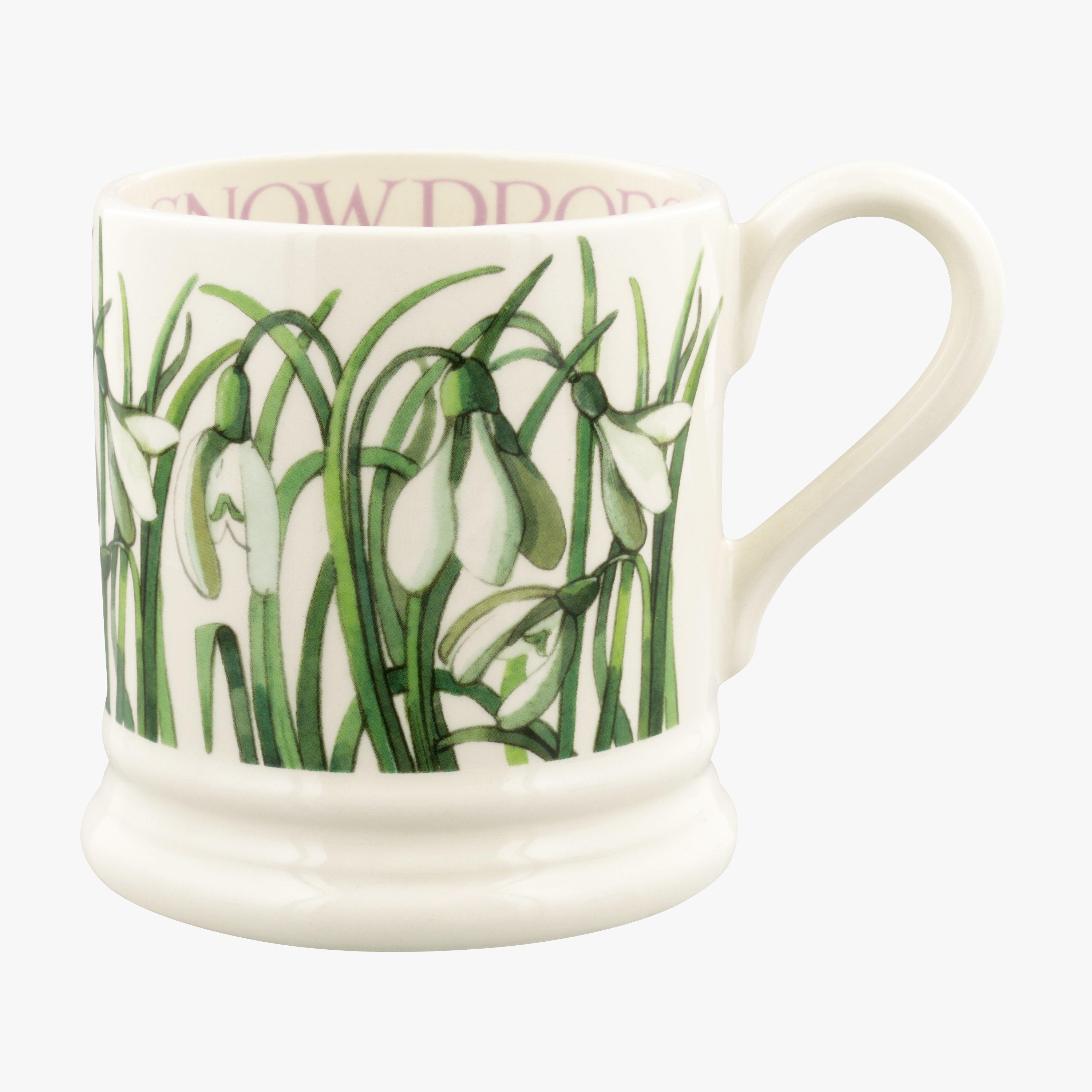 Emma Bridgewater  Flowers Snowdrop 1/2 Pint Mug - Unique Handmade & Handpainted English Earthenware Tea/Coffee Mug