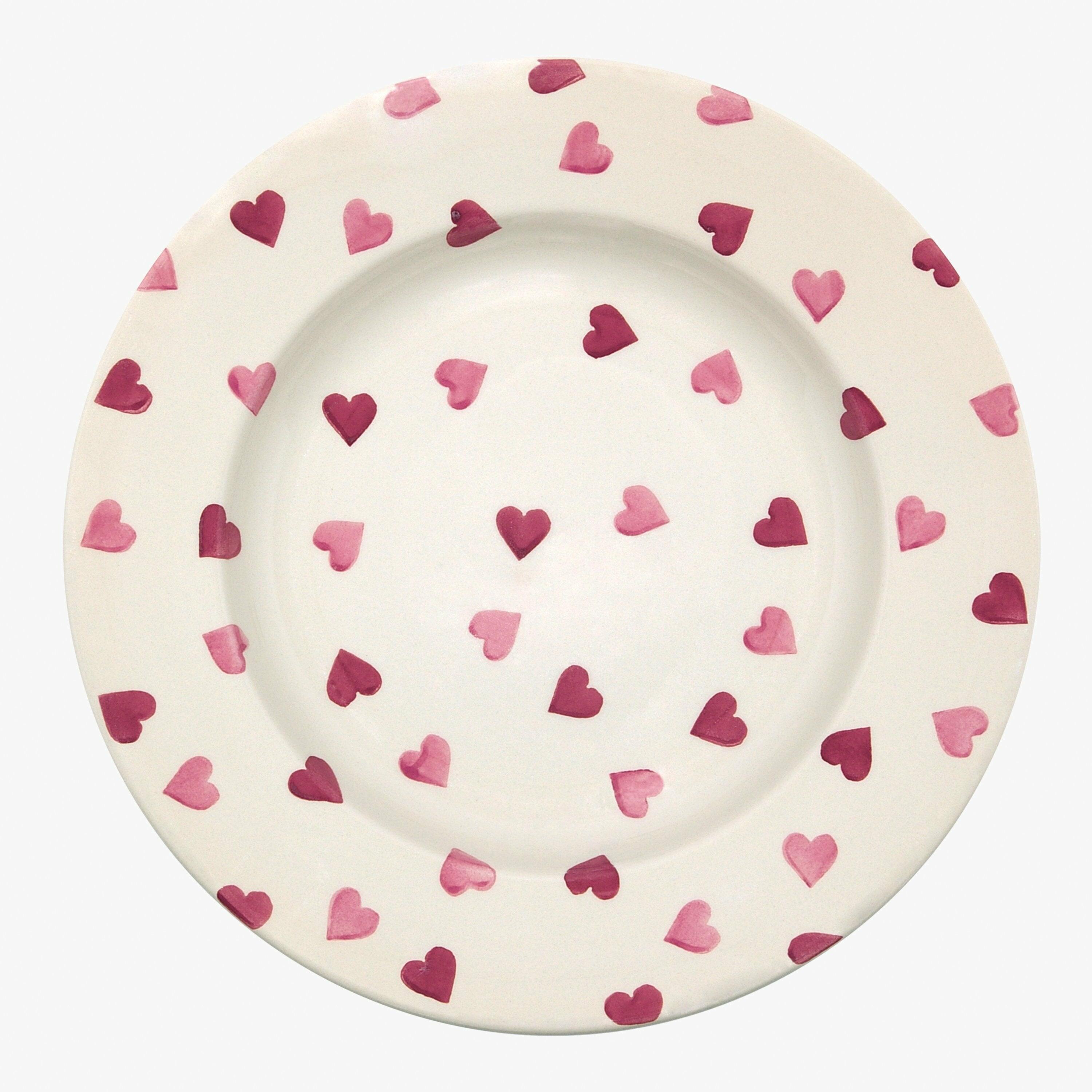 Seconds Pink Hearts 10 1/2 Inch Plate - Unique Handmade & Handpainted English Earthenware British-Made Pottery Plates  | Emma Bridgewater