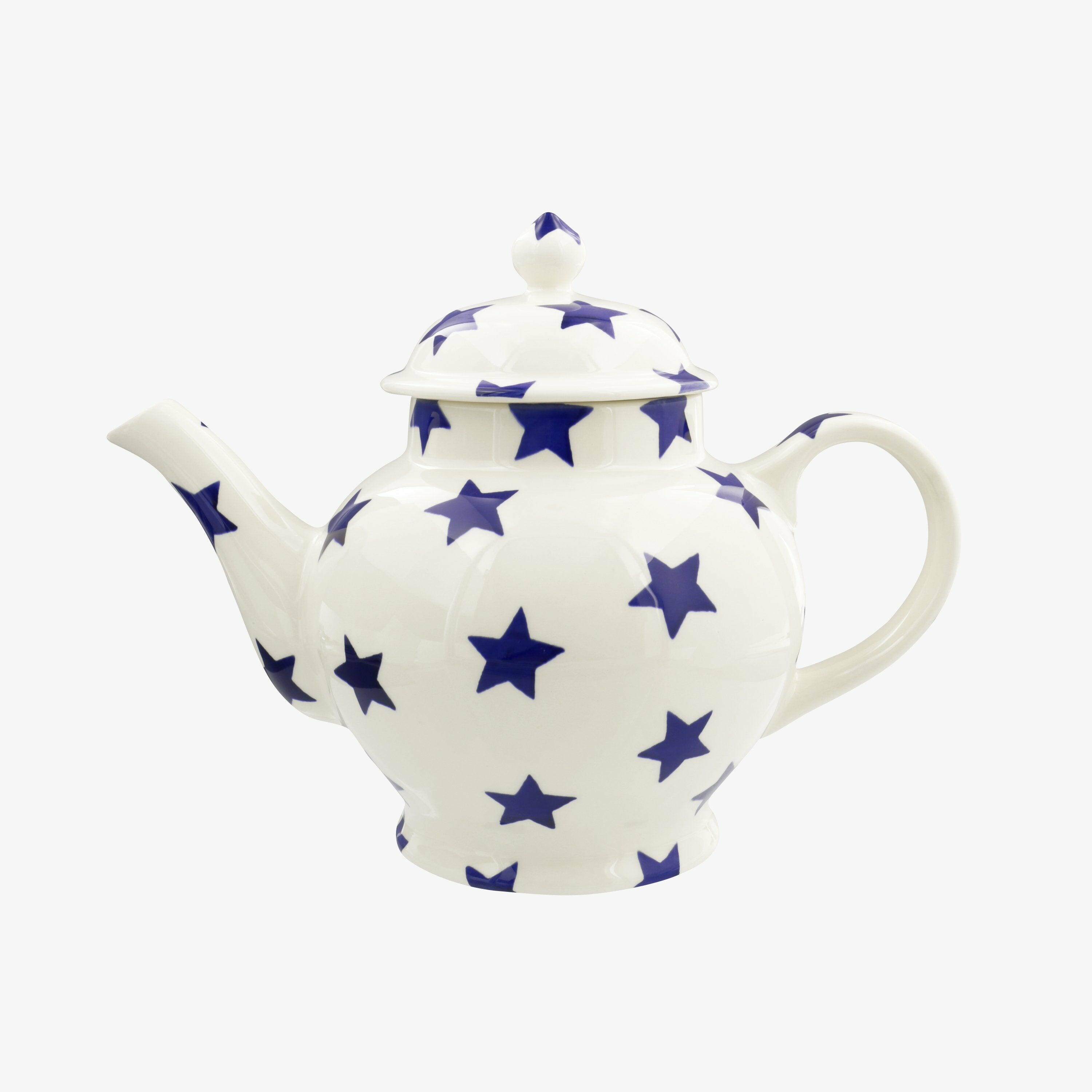 Seconds Blue Star 4 Mug Teapot - Unique Handmade & Handpainted English Earthenware Vintage Style Teapots  | Emma Bridgewater
