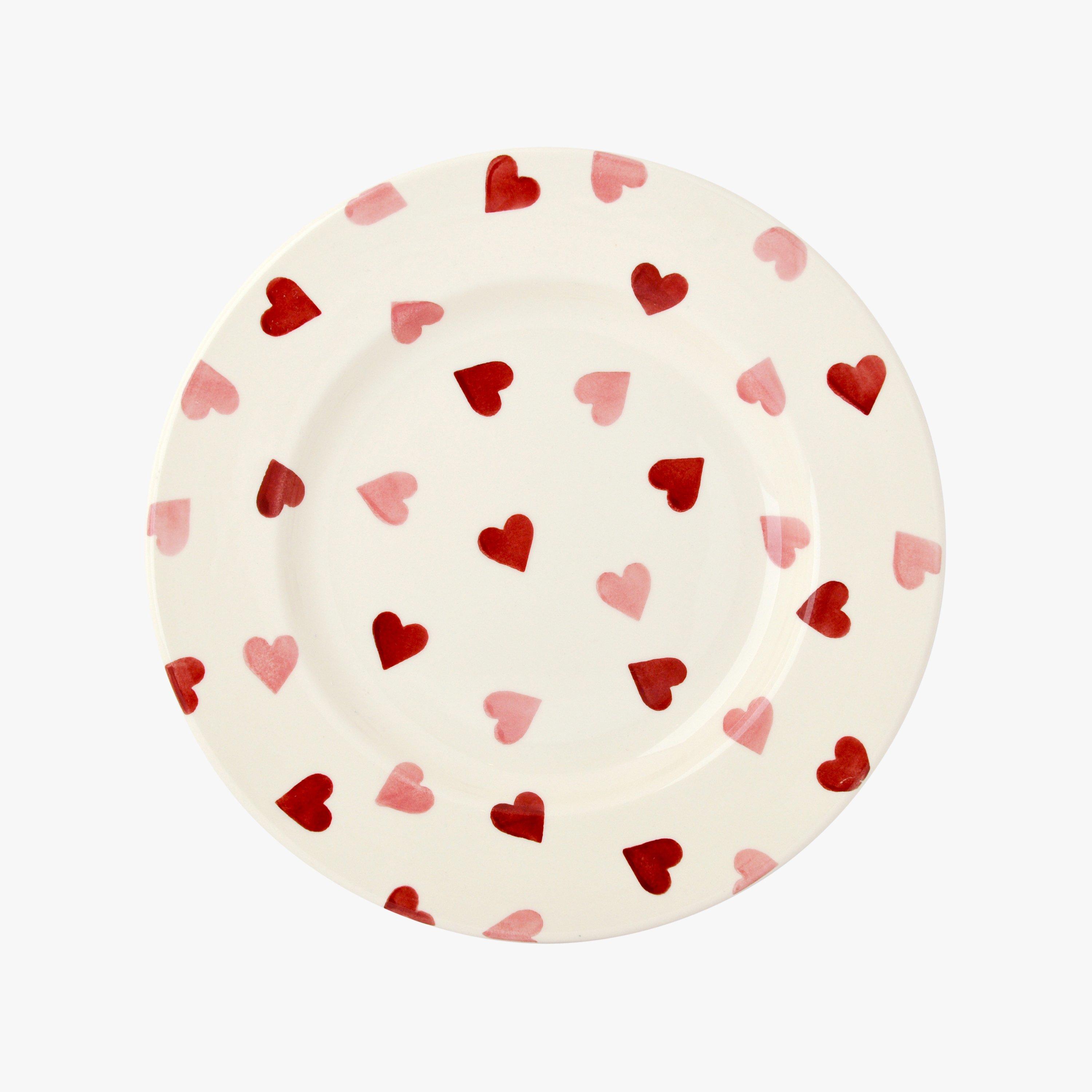 Emma Bridgewater  Seconds Pink Hearts 8 1/2" Plate - Unique Handmade & Handpainted English Earthenware British-Made Pottery Plates