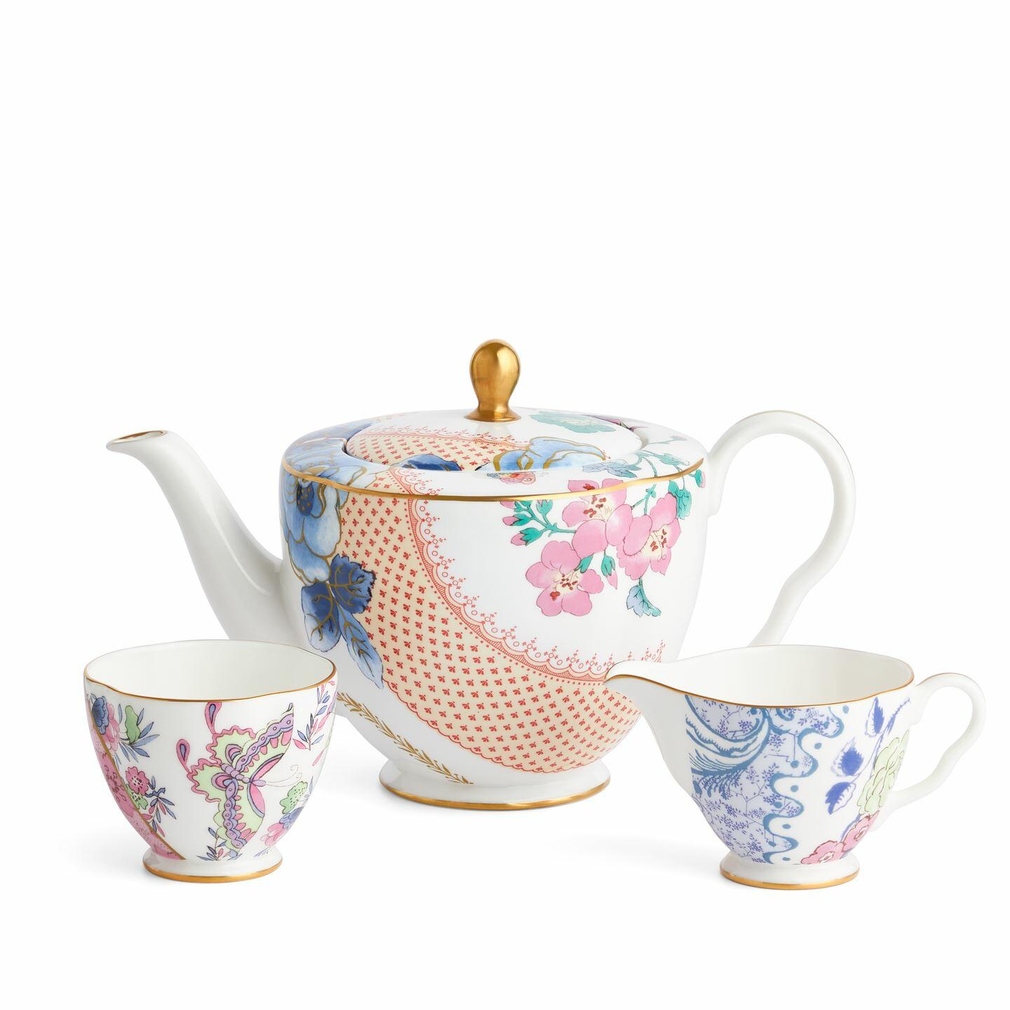Wedgwood Butterfly Bloom 3 Piece Set: Teapot, Sugar Bowl and Cream Jug