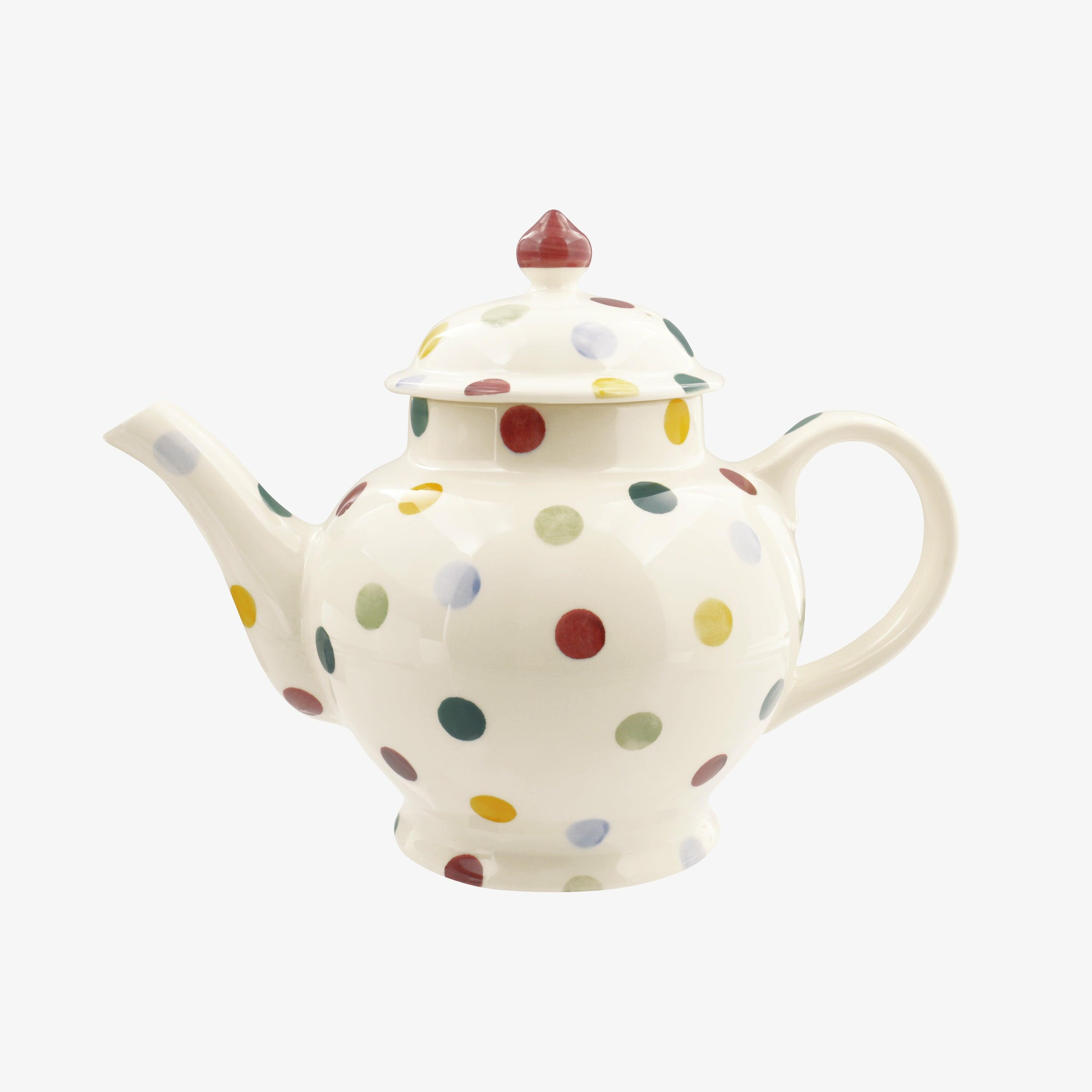 Emma Bridgewater  Seconds Polka Dot 4 Mug Teapot - Unique Handmade & Handpainted English Earthenware Vintage Style Teapots