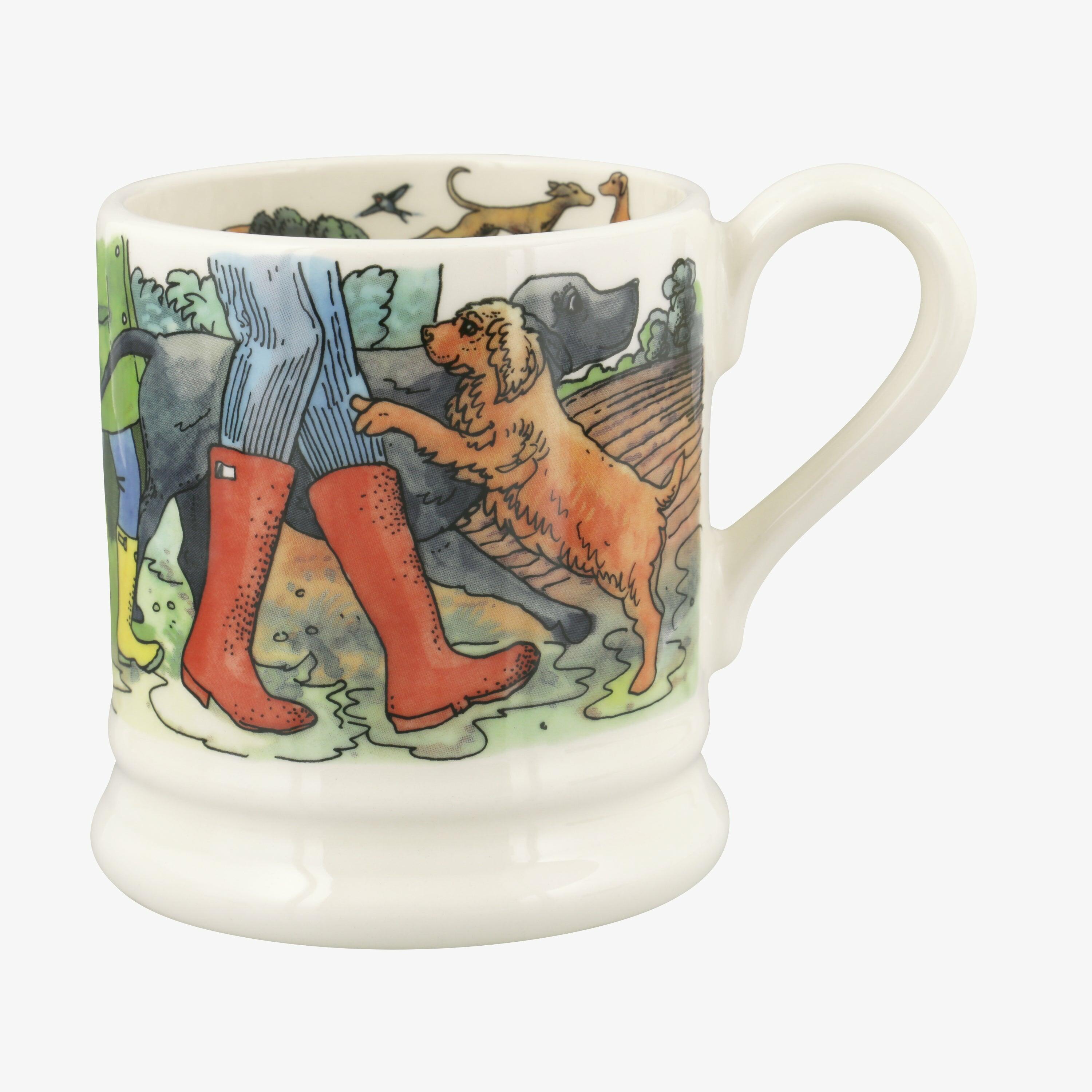 Favourite Dog Walks 1/2 Pint Mug - Unique Handmade & Handpainted English Earthenware Tea/Coffee Mug  | Emma Bridgewater