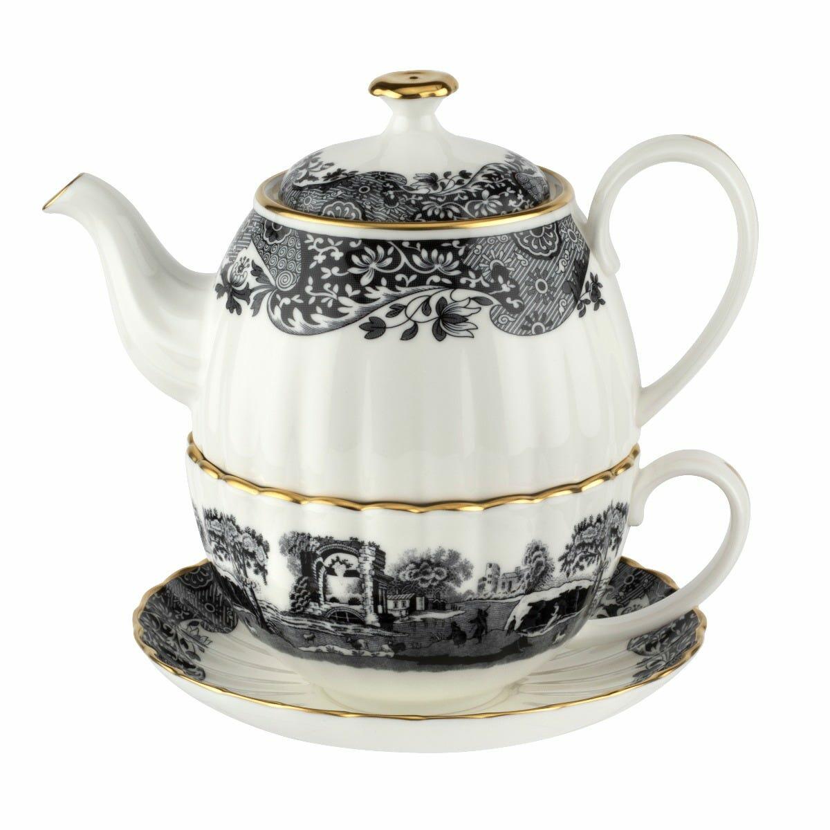1770 Italian Tea for One in Black, Fine Bone China, Spode