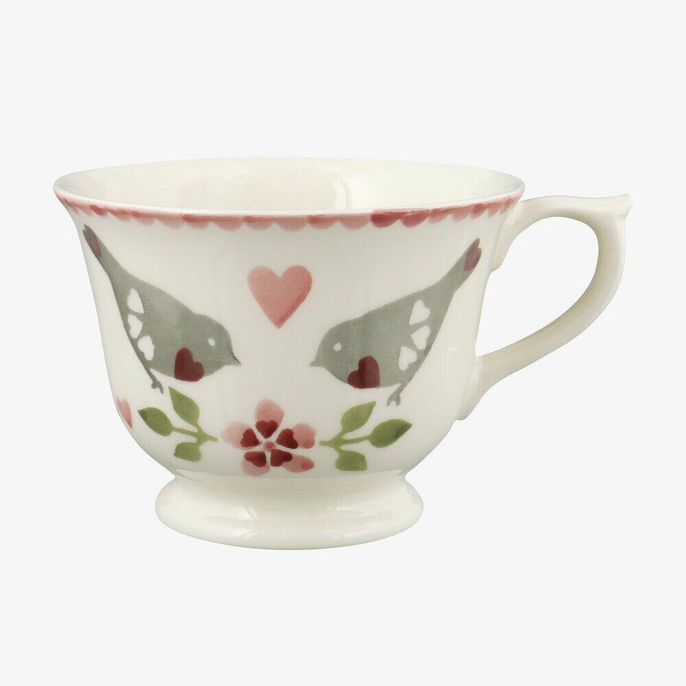 Emma Bridgewater  Seconds Lovebirds Large Teacup - Unique Handmade & Handpainted English Earthenware Vintage Style Teacup & Saucer
