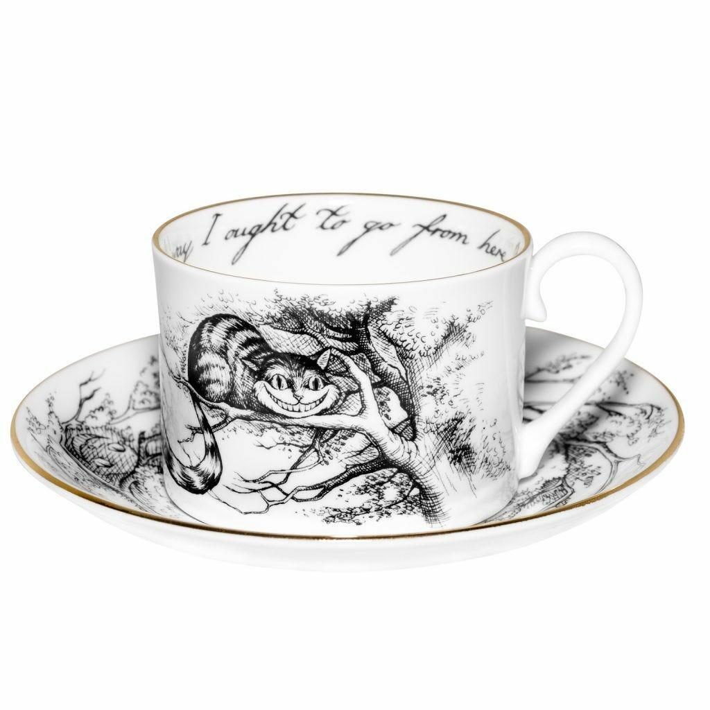 Alice In Wonderland Cheshire Cat Teacup & Saucer, Gold, Fine Bone China, Rory Dobner