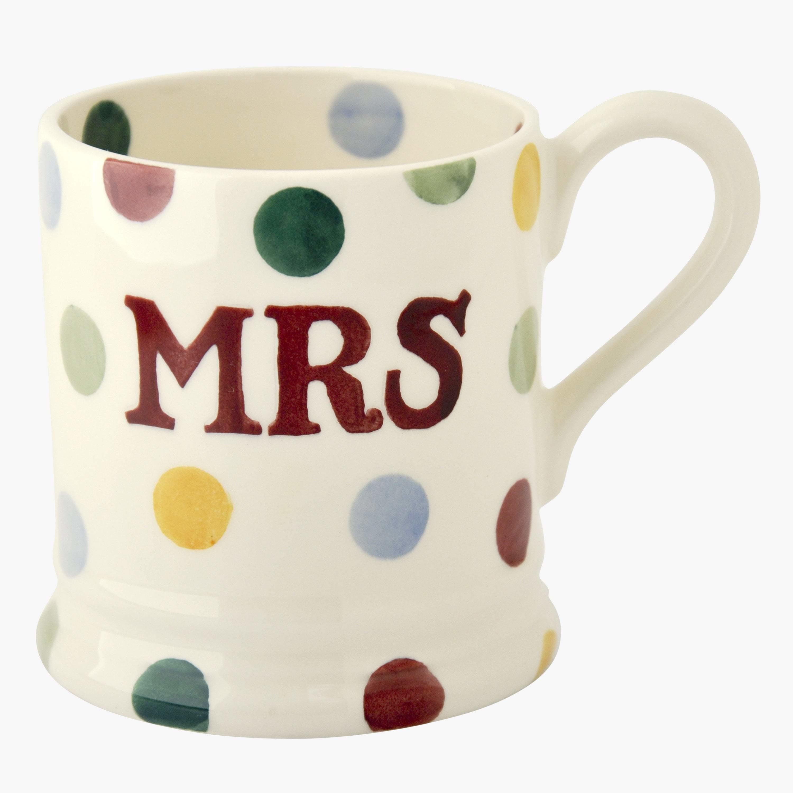 Emma Bridgewater  Seconds Polka Dot Mrs 1/2 Pint Mug - Unique Handmade & Handpainted English Earthenware Tea/Coffee Mug