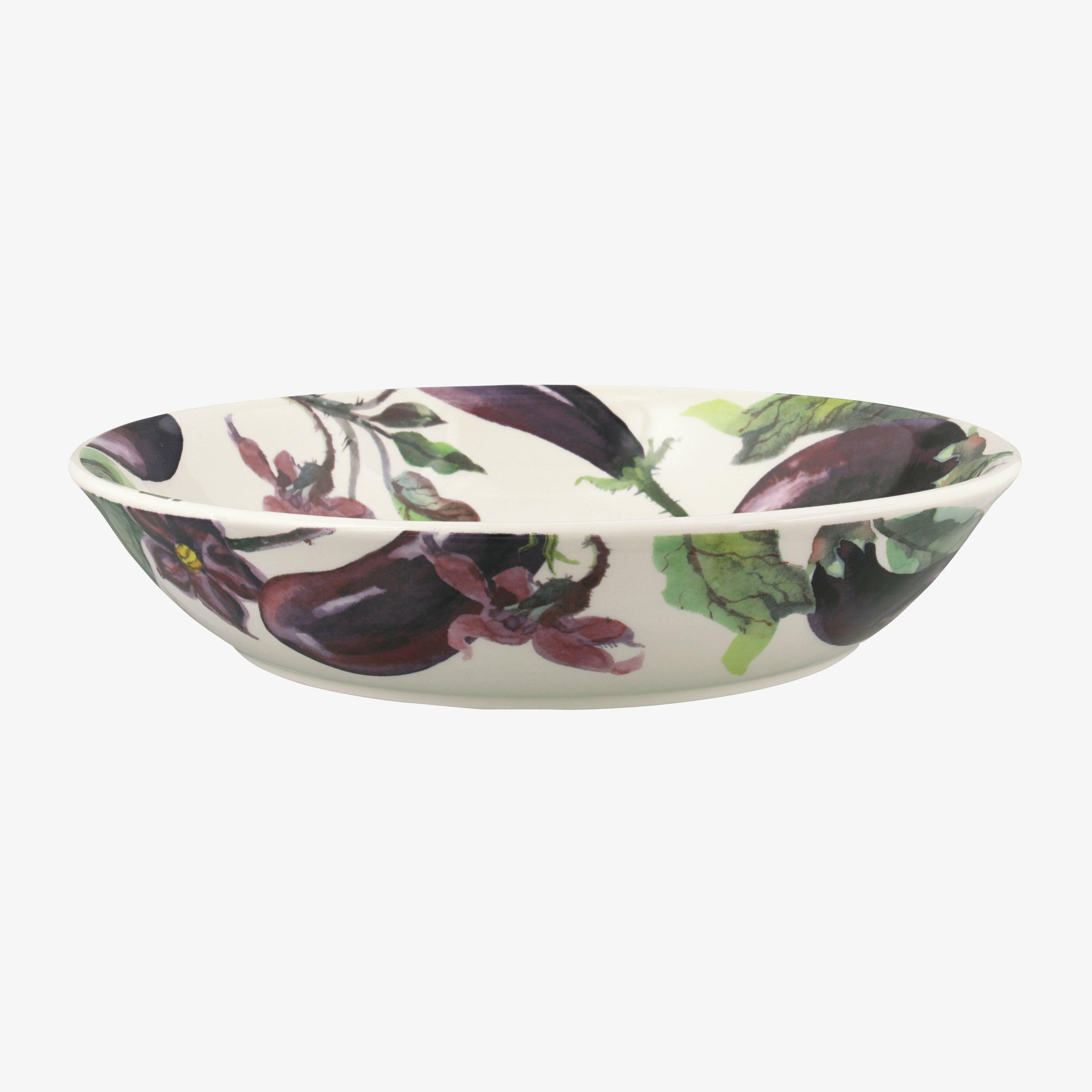 Seconds Vegetable Garden Aubergine & Flowers Medium Pasta Bowl - Unique Handmade & Handpainted English Earthenware Decorative Plates  | Emma Bridgewat