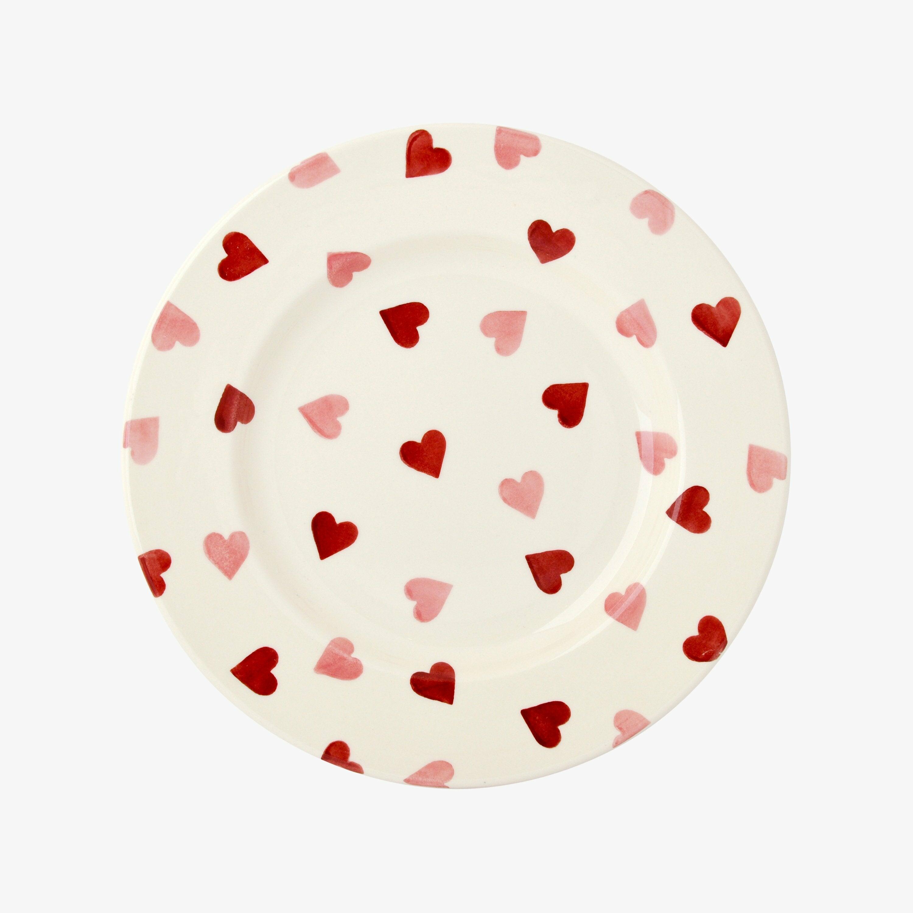 Seconds Pink Hearts 8 1/2 Inch Plate - Unique Handmade & Handpainted English Earthenware British-Made Pottery Plates  | Emma Bridgewater