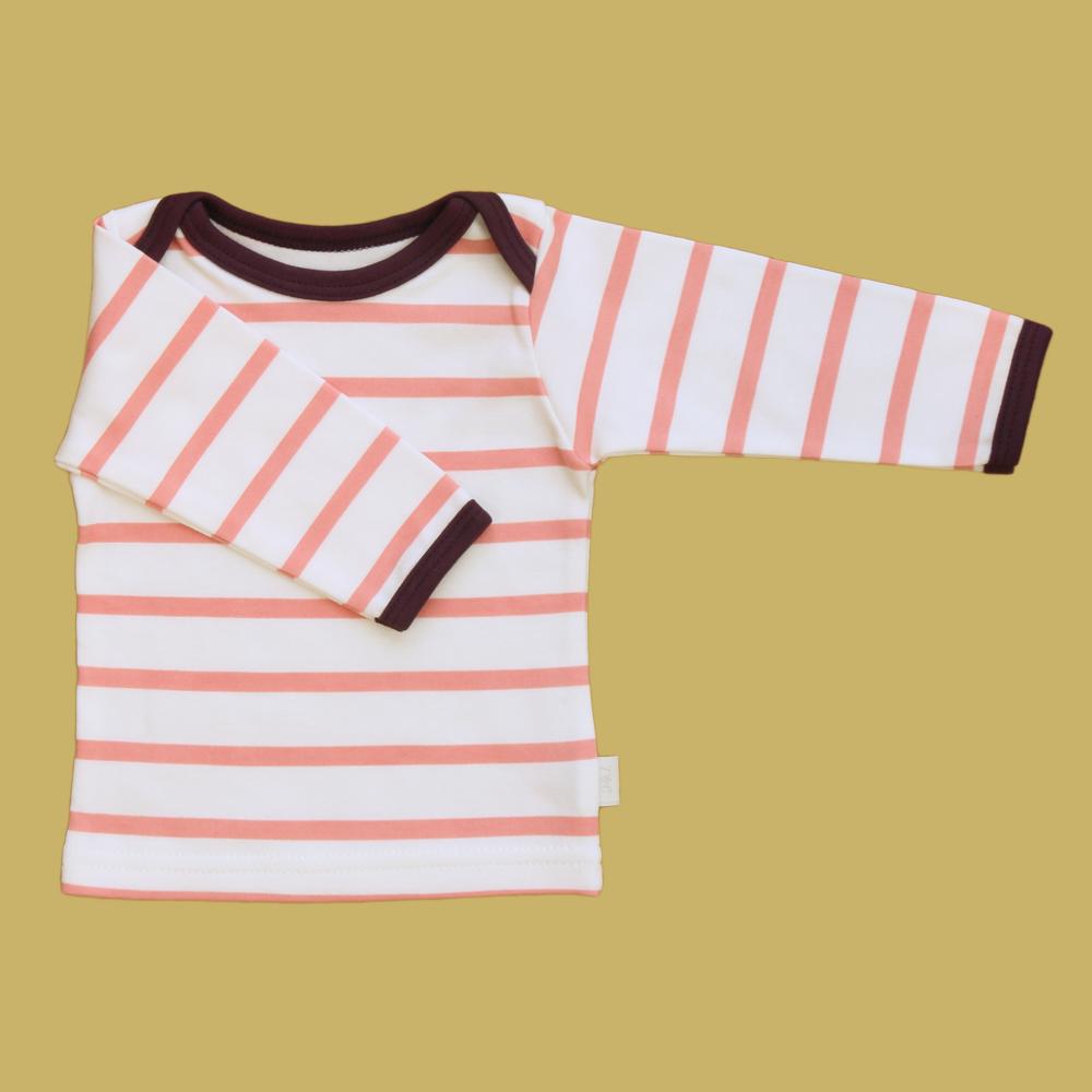 Shrimp pink striped baby top with long sleeves