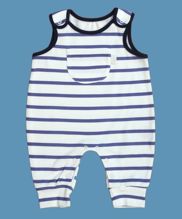 Bilberry Striped baby dungaree by Tuppence and Crumble