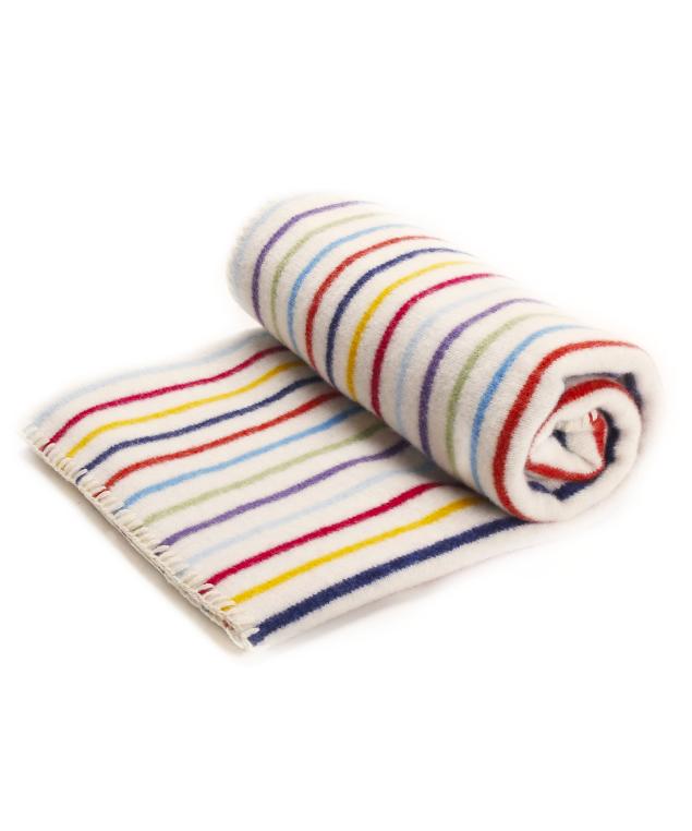 'Playtime' Multi-stripe Lambswool Baby Blanket rolled