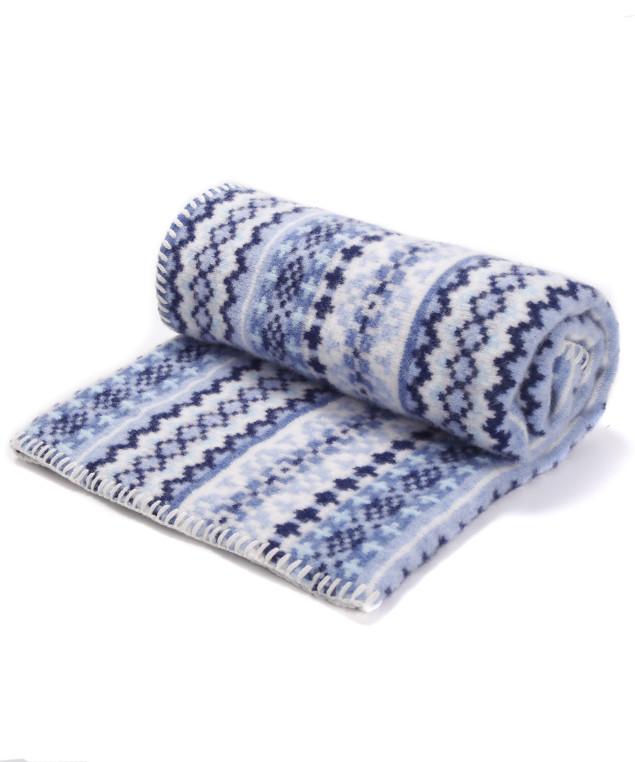 blue fairisle baby blanket in lambswool by Tuppence and Crumble