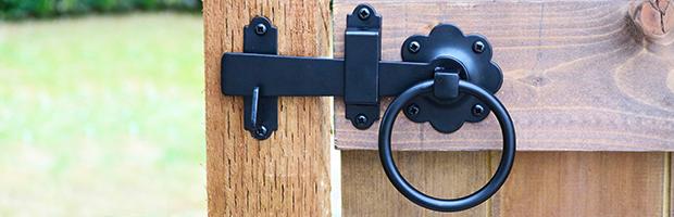 black ring latch on a brown gate