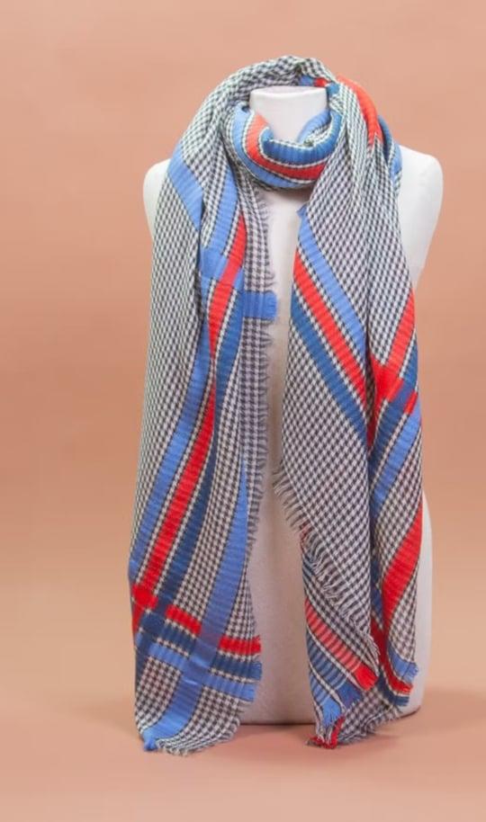 Unisex Houndstooth Red Blue Scarf