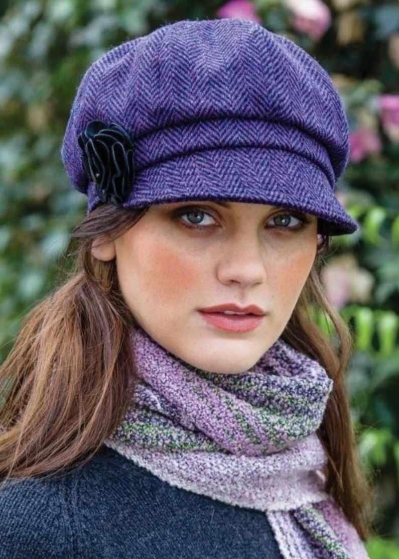 Mucros Newsboy Cap in Purple Tweed