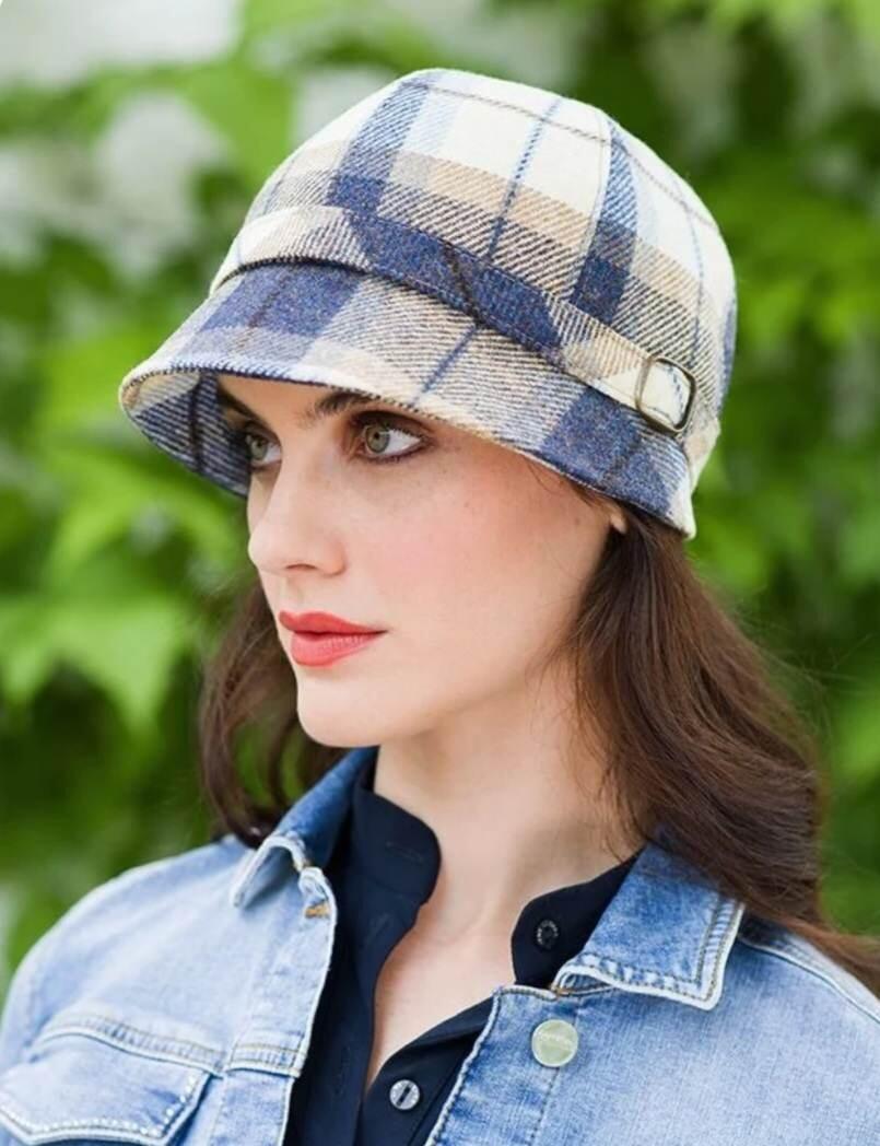 Blue/Cream check Flapper Hat