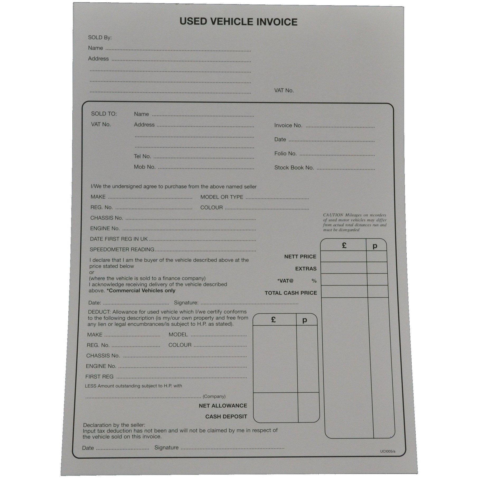 Used Vehicle Invoice Pad - Parma Automotive