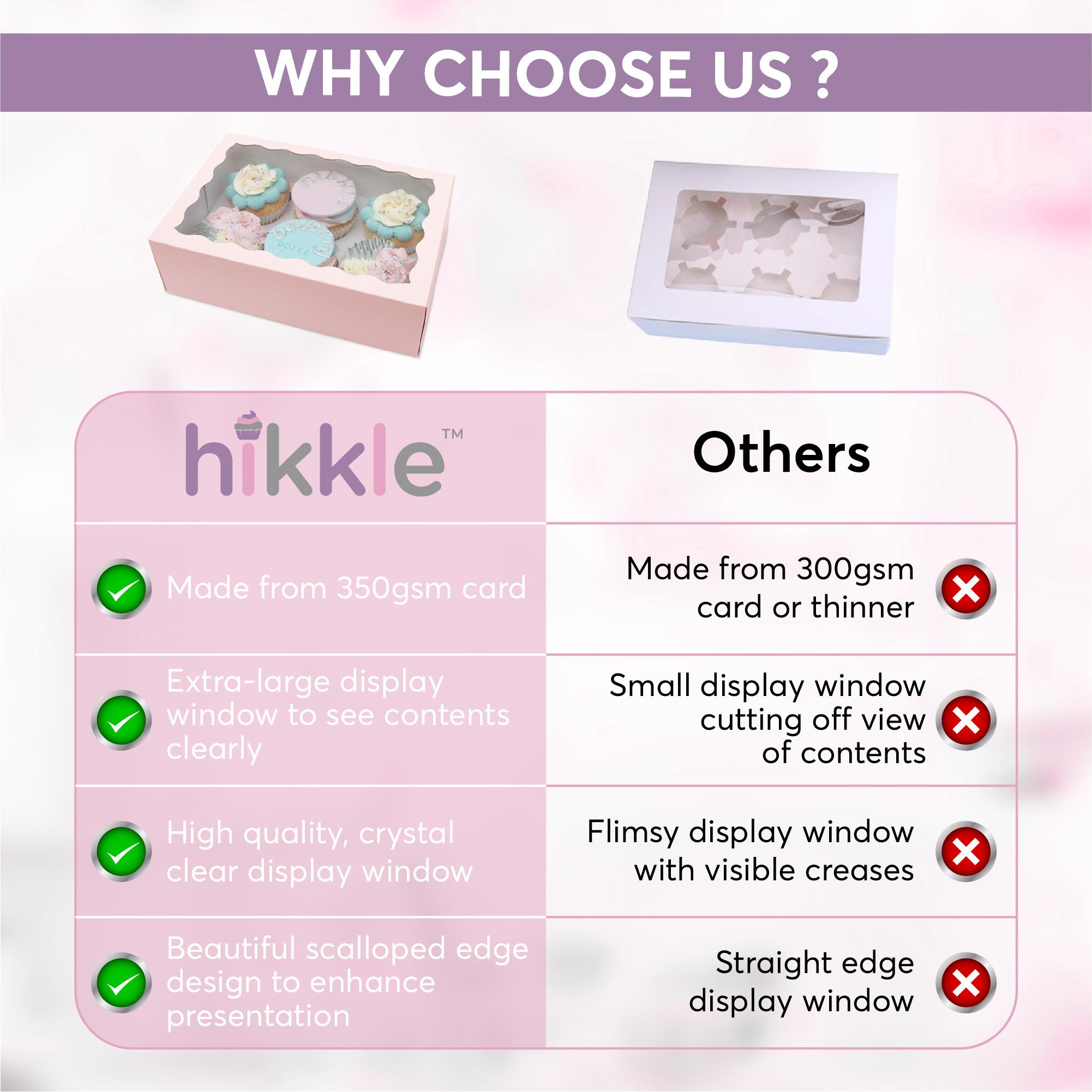 Sweets Gift Box Pink hikkle 6 Hole Cupcake Boxes with Window and Cupcake Holder Inserts - Can Also be Used as a Bakery Box Treat Box or Cookie Box 10 Pack 