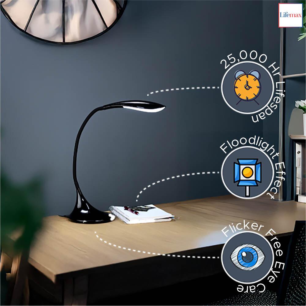 an image of lifemax Daylight LED Desk Light1605D explaining three main features