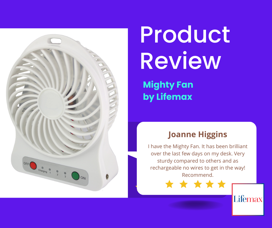 This is an image of a real customer review for the mighty fan by lifemax