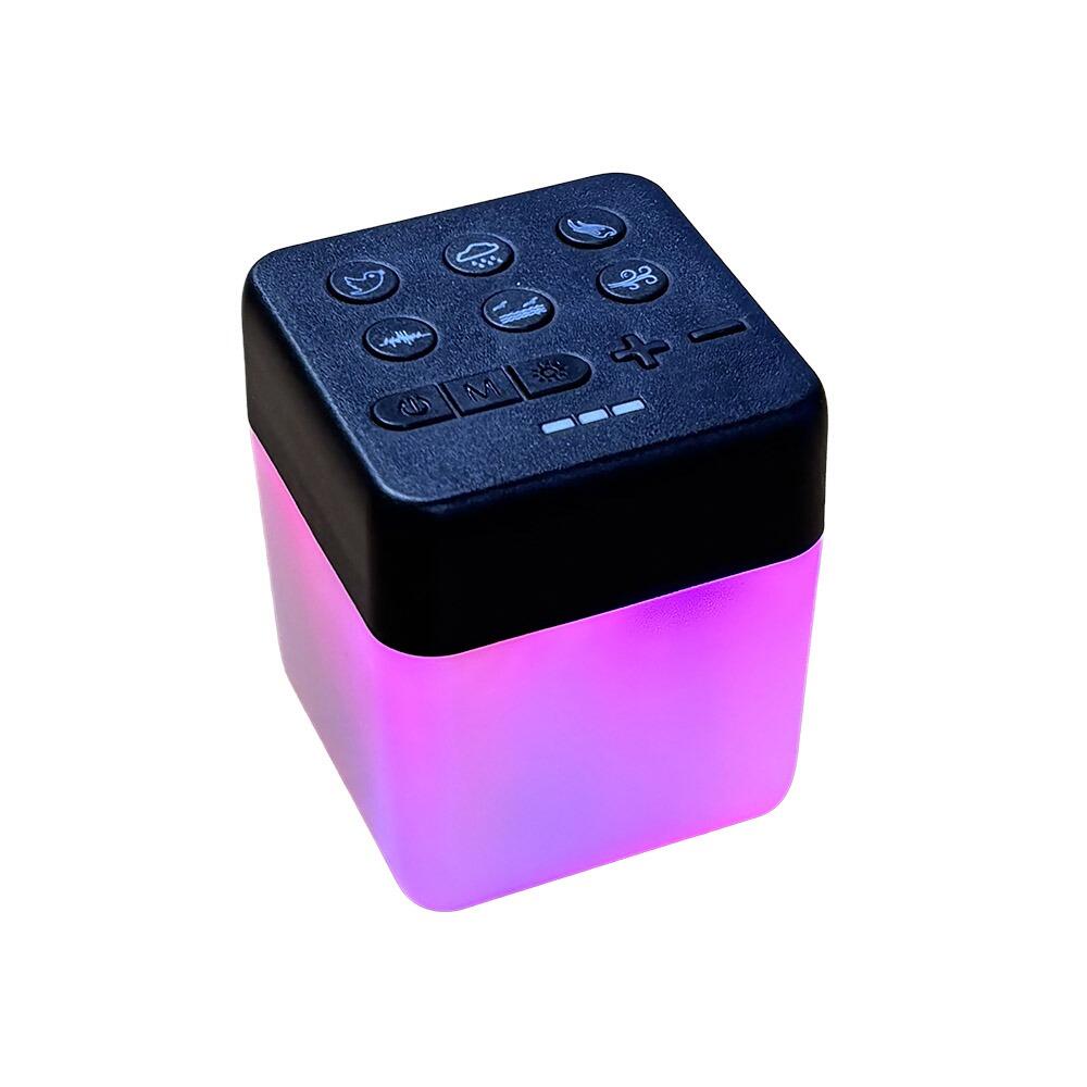 Lifemax mood light bluetooth speaker illuminated purple on a white background