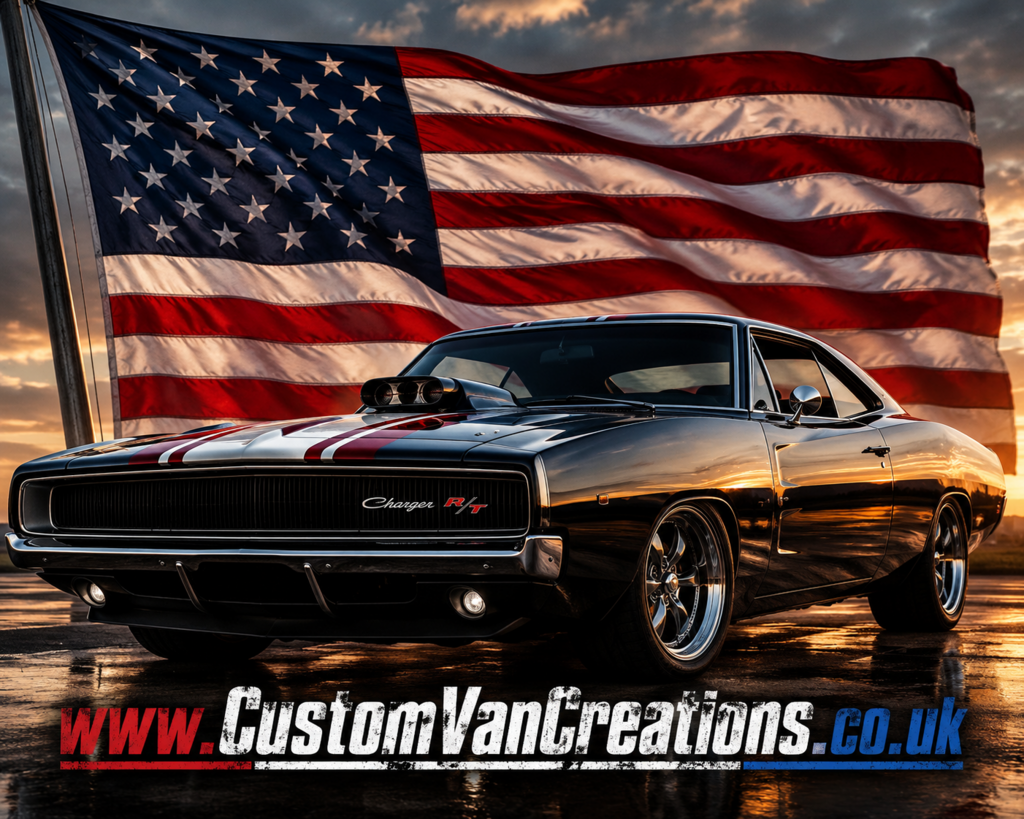American Car Shows Muscle Cars flying the Stars and Stripes
