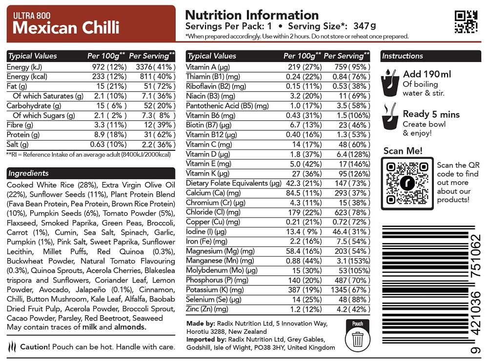 Mexican Chilli Meal - Ultra - 800kcal - Additional Image 1