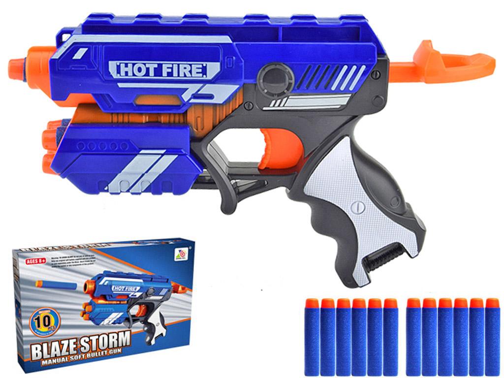 Blaze Storm 7036 Delta Spring Powered EVA Foam Soft Dart Toy Gun with 10 soft darts and retail packaging on white background