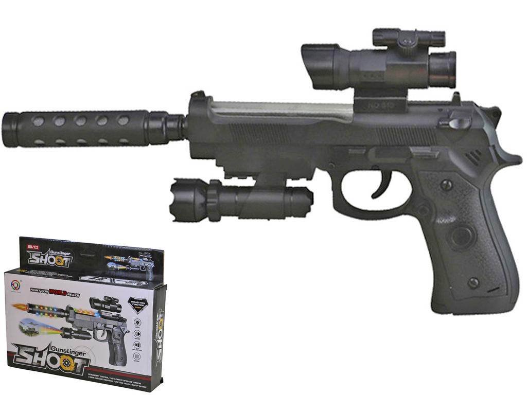 M92 toy pistol hand gun pretend weapon left side view with retail packaging