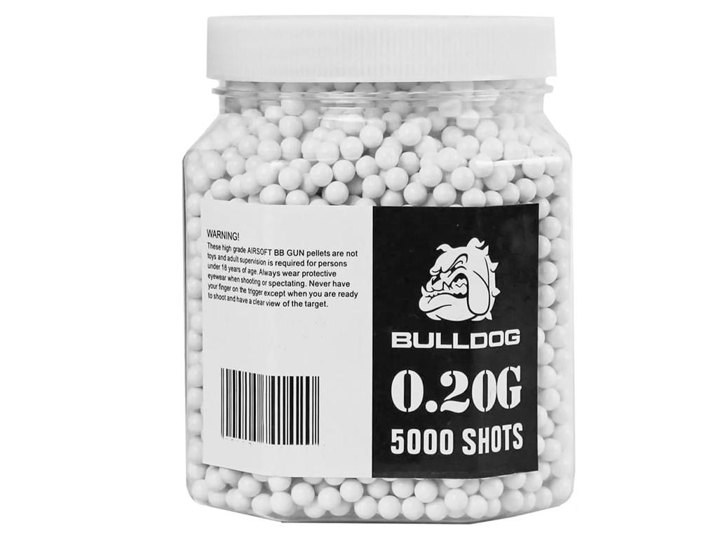 Bulldog Airsoft 5000 x 20g 6mm white colour BB gun plastic pellets in retail tub packaging