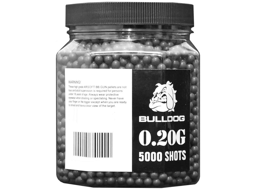 Bulldog Airsoft 5000 x 20g 6mm black colour BB gun plastic pellets in retail tub packaging