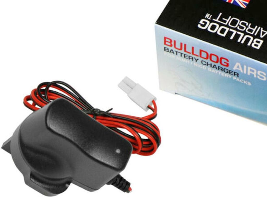 Bulldog airsoft electric battery charger TX001 with retail packaging top view