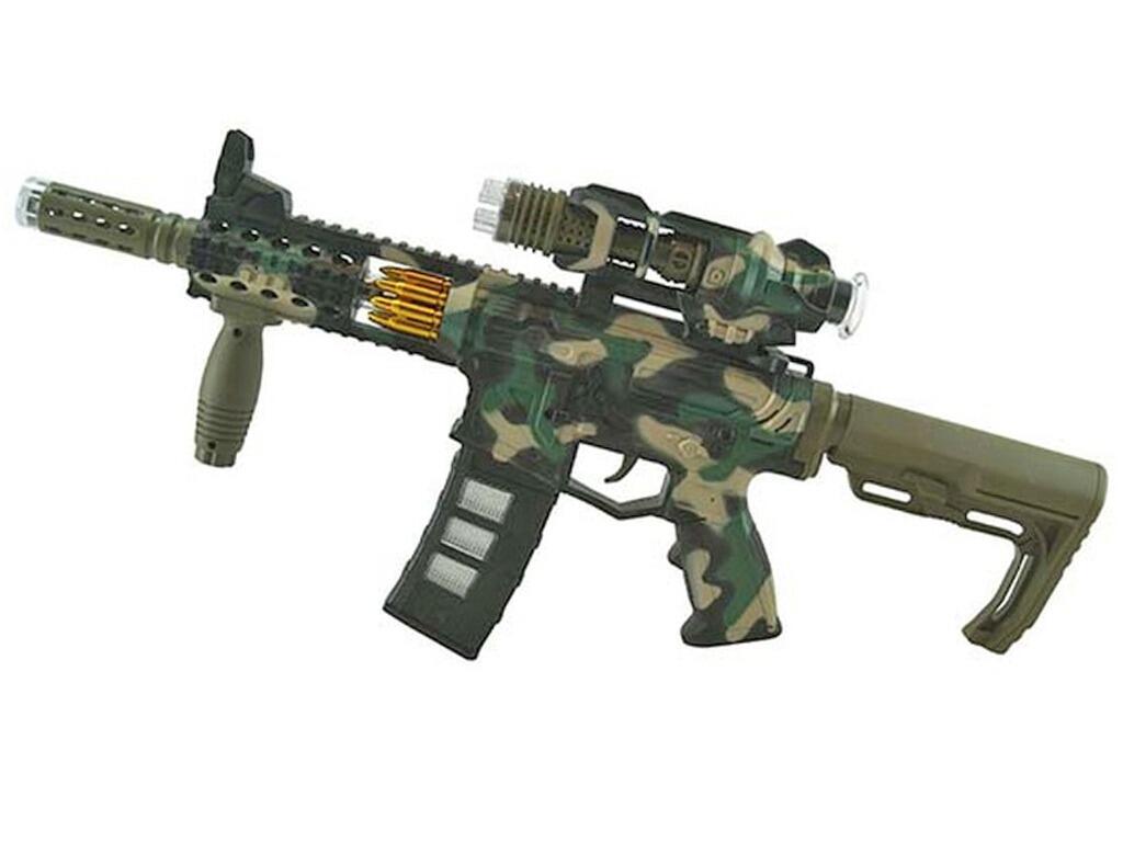 M4 toy assault rifle machine gun pretend weapon green and camouflage colours left side view with white background