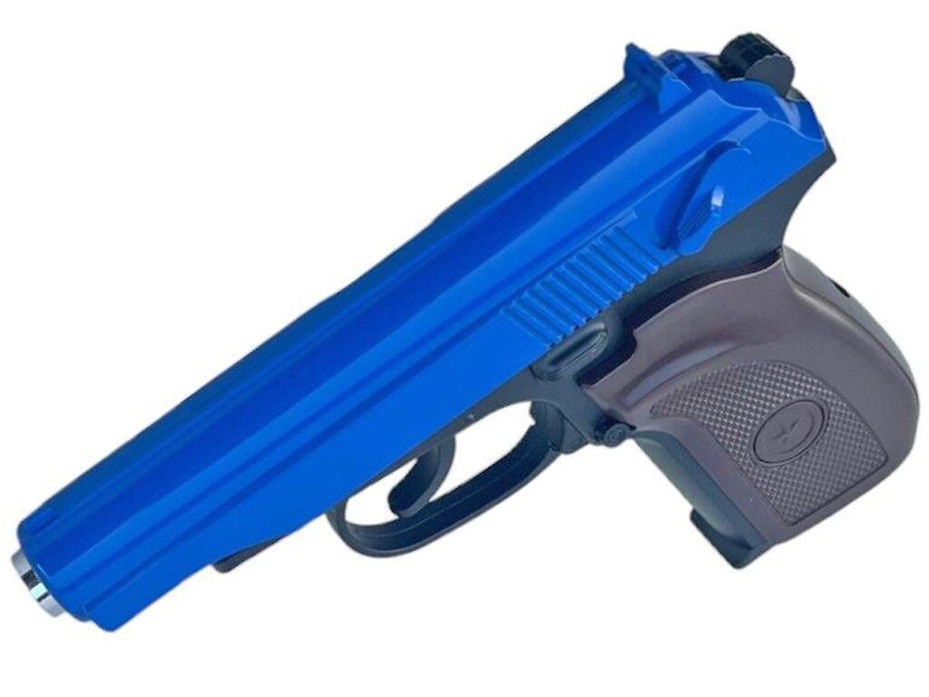 Galaxy G29 BB pellet gun spring airsoft Russian Makarov military pistol replica 2 tone black blue colours top and left side view on white background