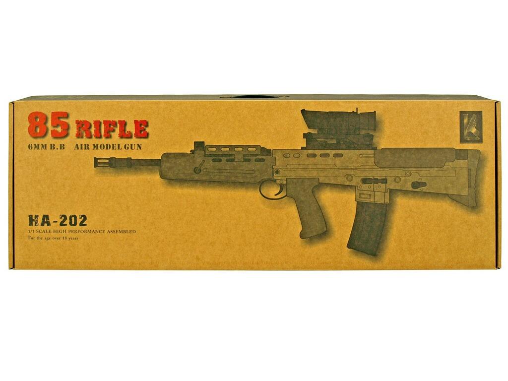 HFC HA202 British Army SA80 L85 assault rifle replica spring airsoft bb pellet gun retail box packaging on white background