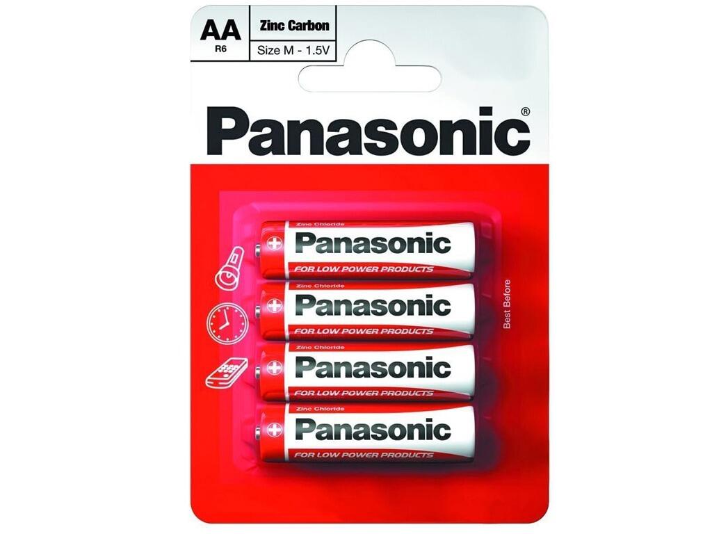 Panasonic AA batteries 1.5 volt 4 pack in retail packaging card front view on white background
