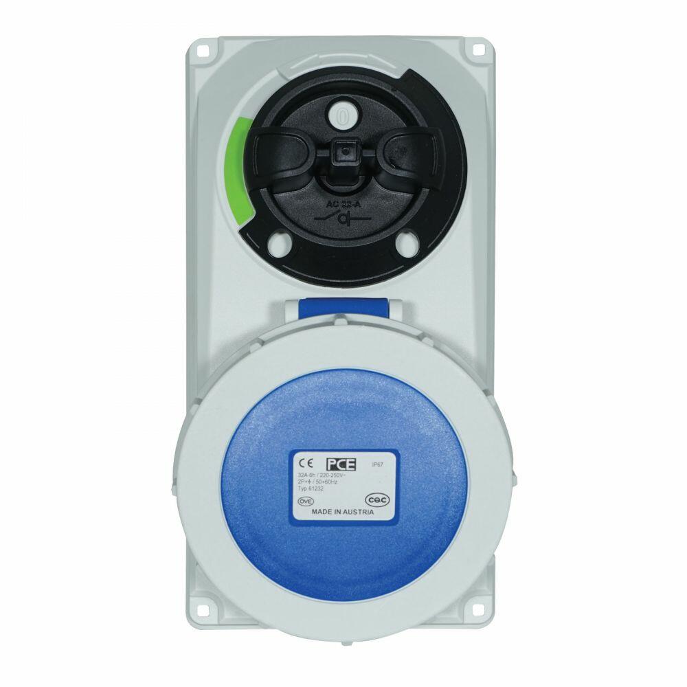 Interlock Socket Panel PCE 32A 230V 2P+E IP67 Switched Interlock Socket (61232-6)