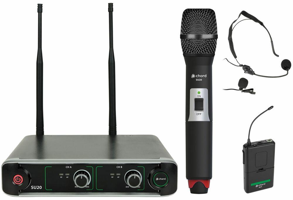 Chord SU20 Dual UHF Combo Microphone Set Red + Green - 171.909UK