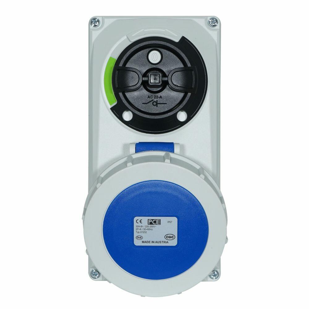 Interlock Socket Panel PCE 32A 230V 2P+E IP67 Switched Interlock Socket (61232-6)