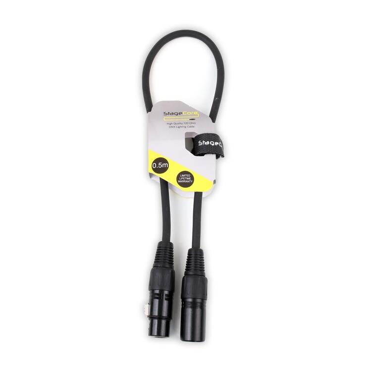 StageCore DMX Lead, 5 Pin XLR Male - 5 Pin XLR Female, 120 ohm, BLACK - (90540) 500mm