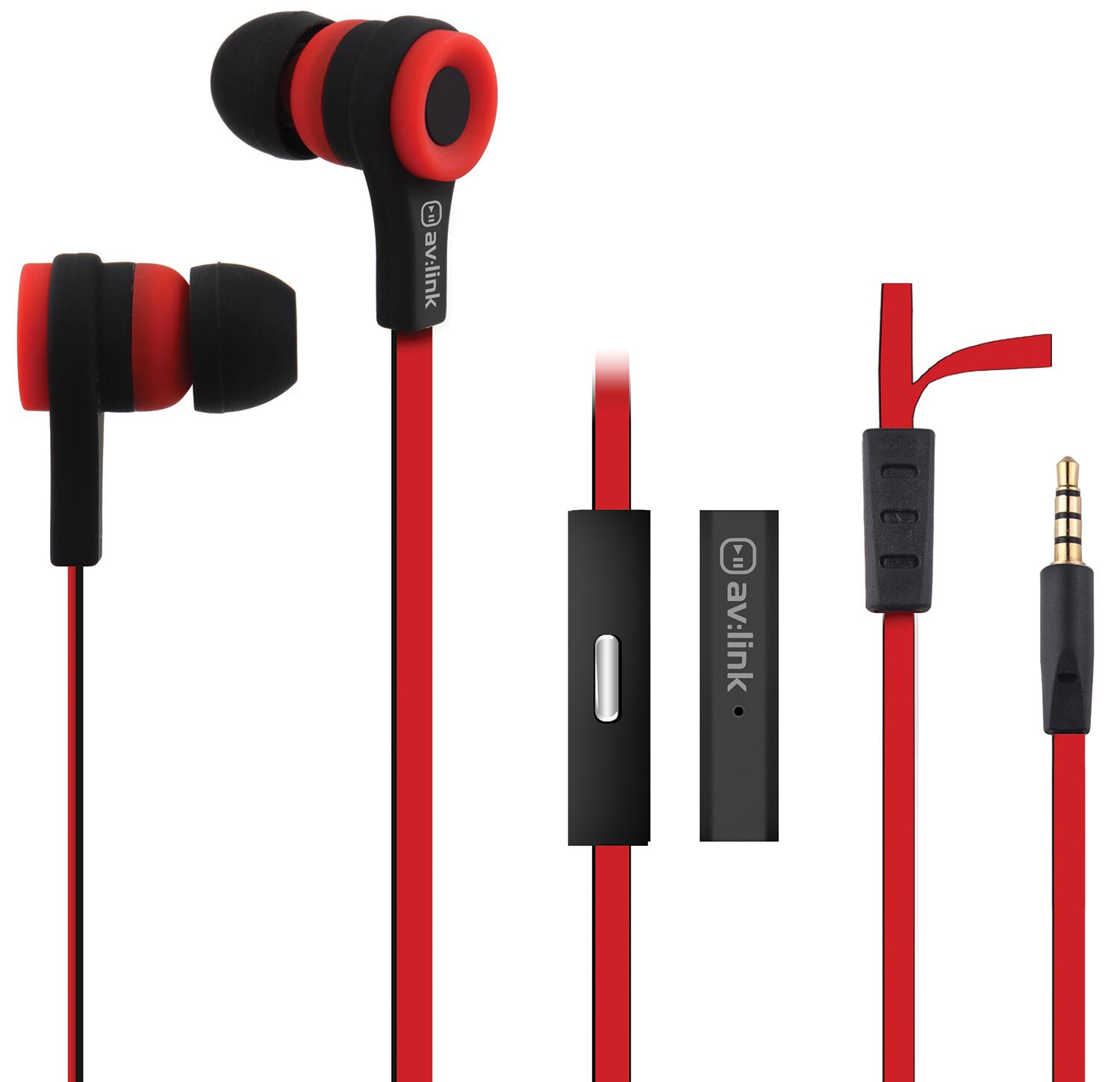 AV:Link Rubber Earphones w/Mic - Red & Black - 100.310UK