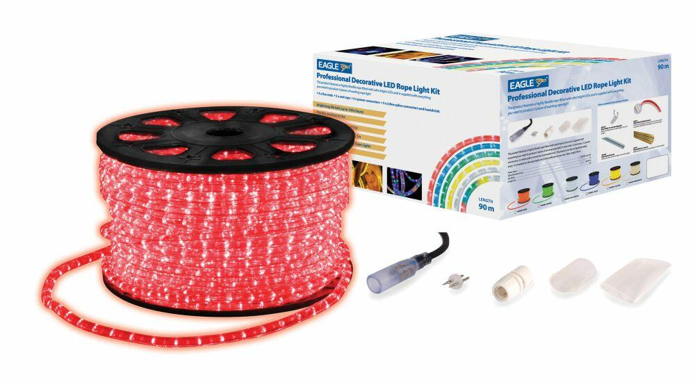 Eagle Static LED Rope Light Kit With Wiring Accessories Kit 90m Colour ...