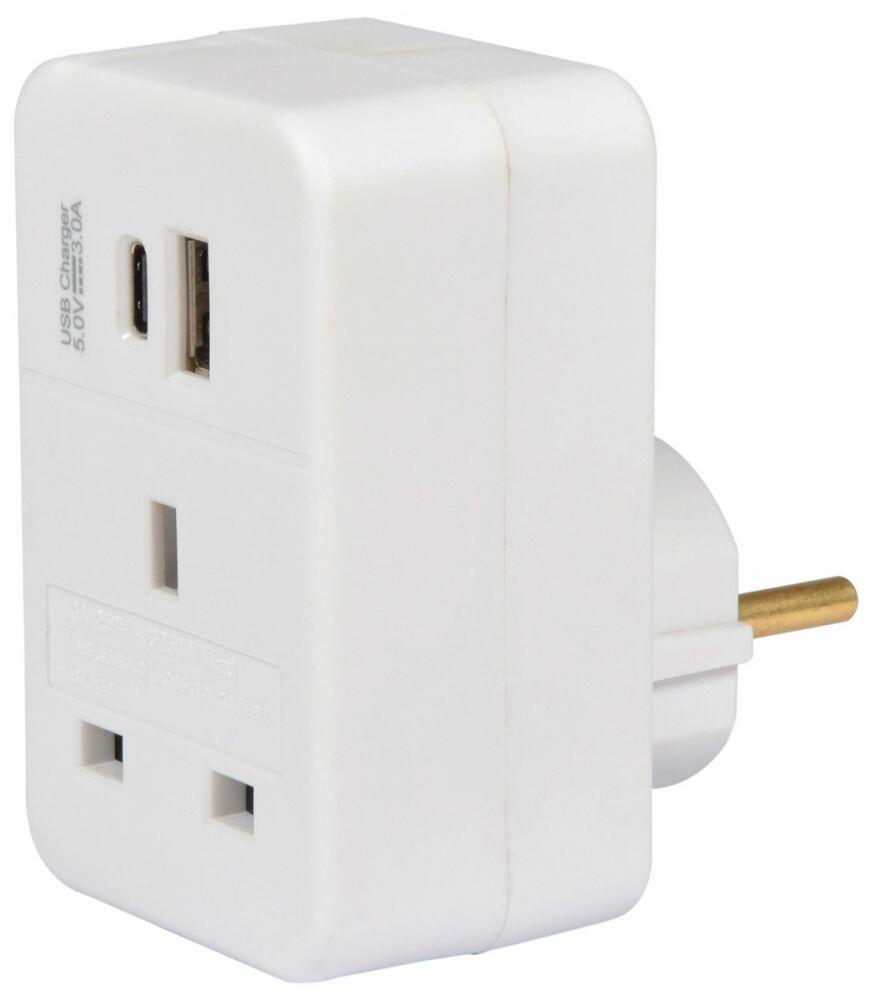 Mercury UK to EU Travel Adaptor USBA+C
