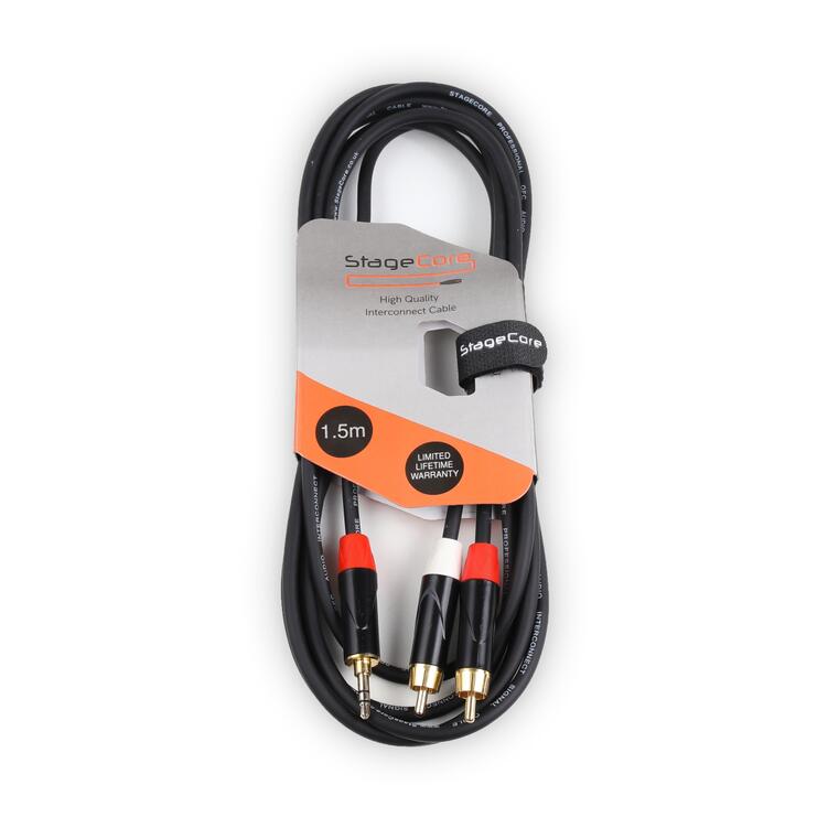 StageCore 3.5mm Stereo Mini Jack Plug - 2x Male RCA Phono Plugs, Professional Audio Signal Cable BLACK - (90315)