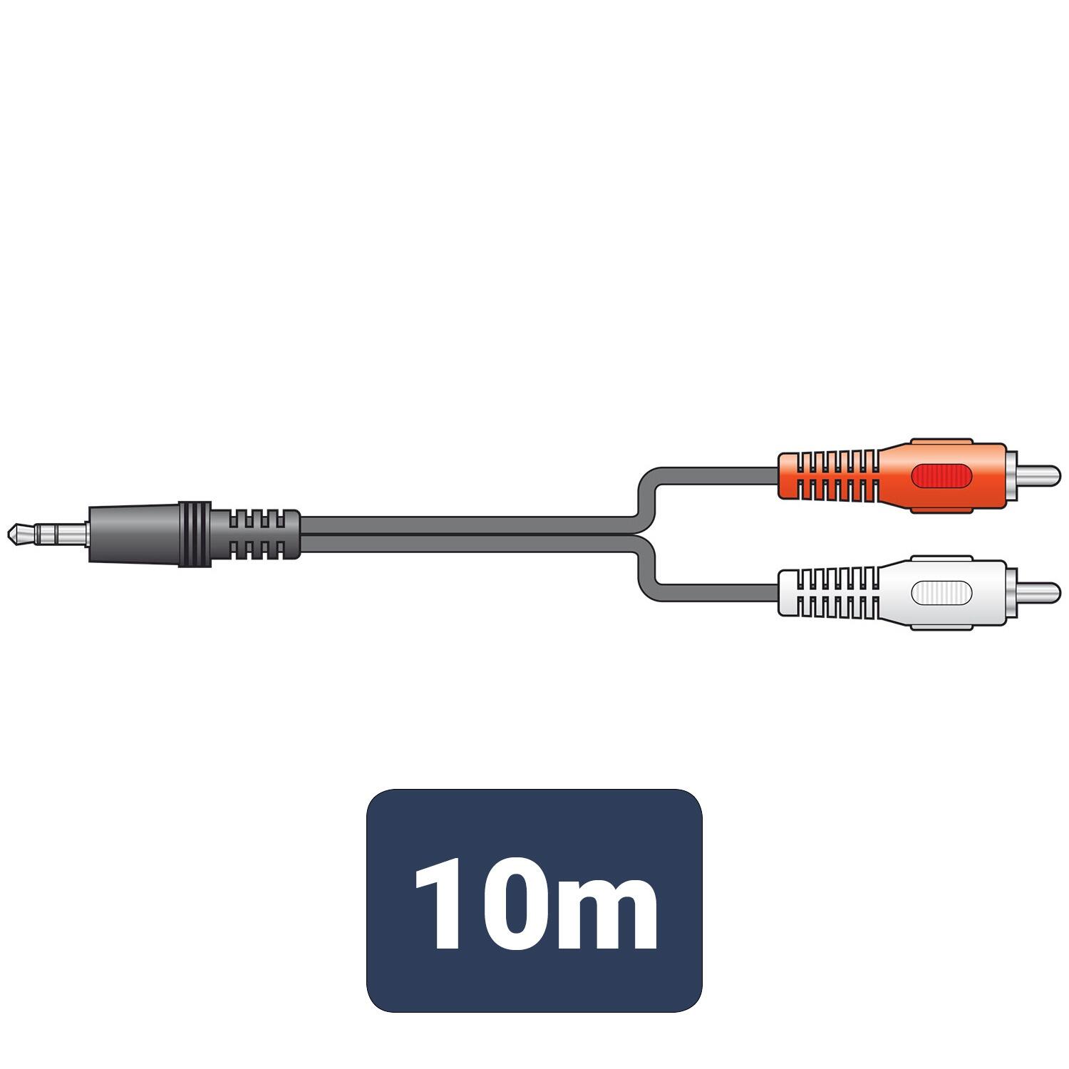 AV:Link 3.5mm stereo plug to 2 x RCA plugs lead - 10m - 112.068UK